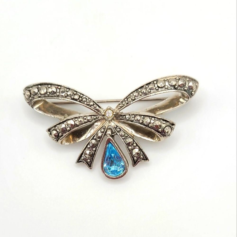 Beautiful Avon Butterfly Brooch, Marcasite, Blue rhinestone, silvertone